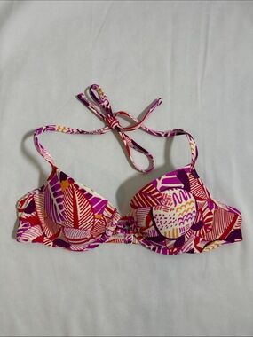 aerie Pink Purple Red Tropical Print Halter Bikini Top